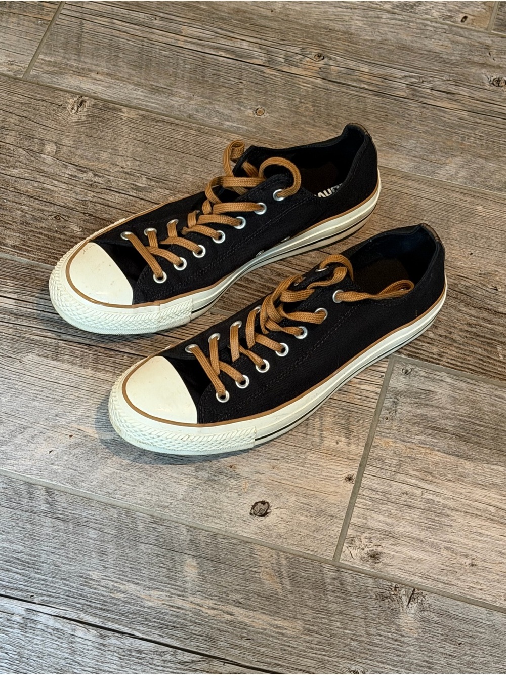 Converse Low-Top Canvas Sneakers - Black with Tan Laces
